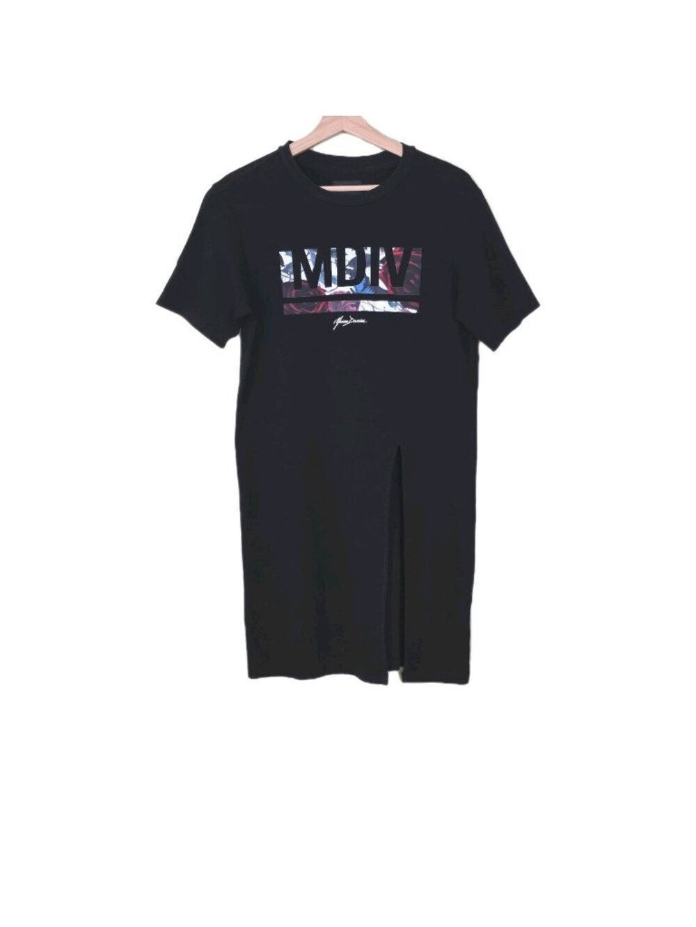 Musium Div. Graphic T Shirt  Dress Women XS Black Front Floral Print Cyber Goth